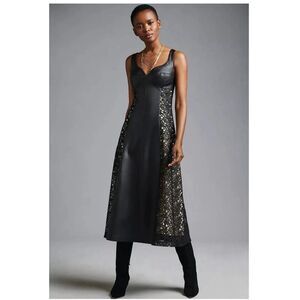 Anthropologie Faux Leather and Lace Midi Dress